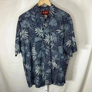 Pau Hana Size Large Hawaiian Tropical Shirt Blue Floral Resort Cruise